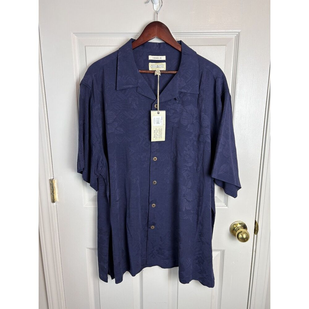 Ocean & Coast Washable Silk Button Down Navy Blue Mens Shirt XXL Plus Size
